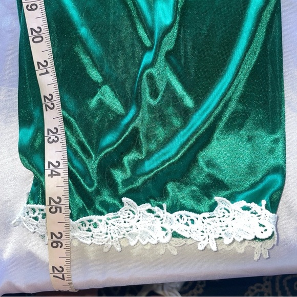 3 Pc Emerald Green Pajama Set Embroidered Flower & Lace Cami Shorts & Pants Sz M - Picture 9 of 15